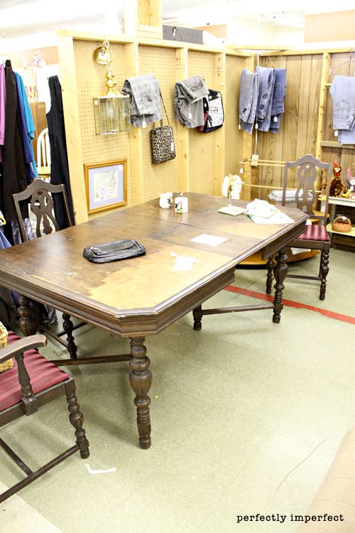 antique turned-leg table & a mirror