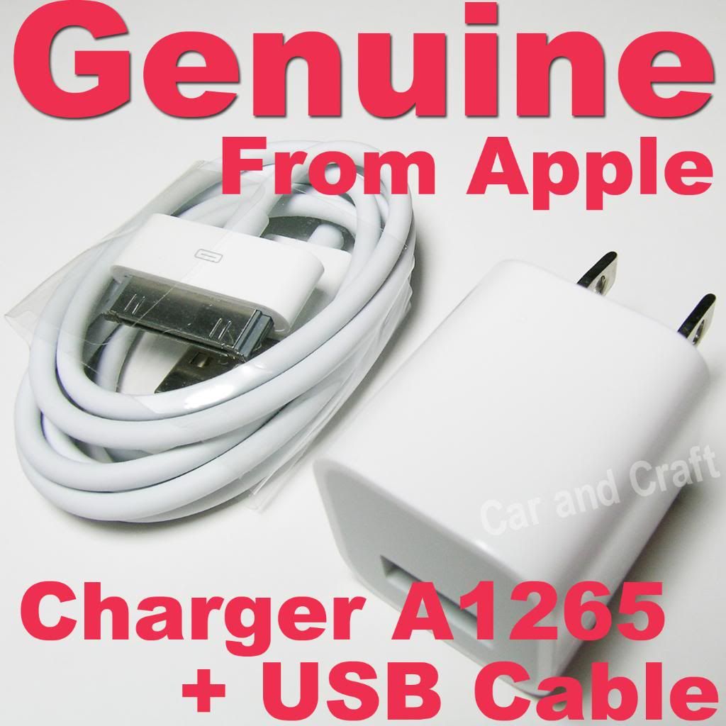Genuine Apple iPhone 3 4 4S iPod Charger Adapter+USB Cable A1265/A1385