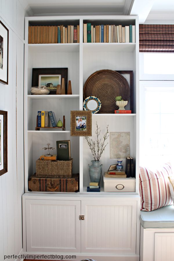 fall decorating & bookcase decorating from perfectly imperfect