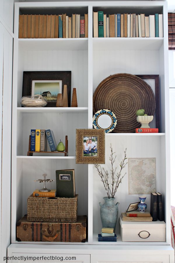 fall decorating & bookcase decorating from perfectly imperfect