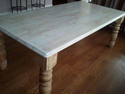 a painted, whitewashed and distressed farmhouse table