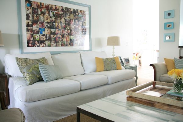 use slipcovered furniture to create comfortable living spaces