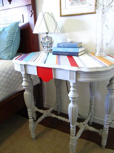 striping the top of this side table made it fresh and funky!