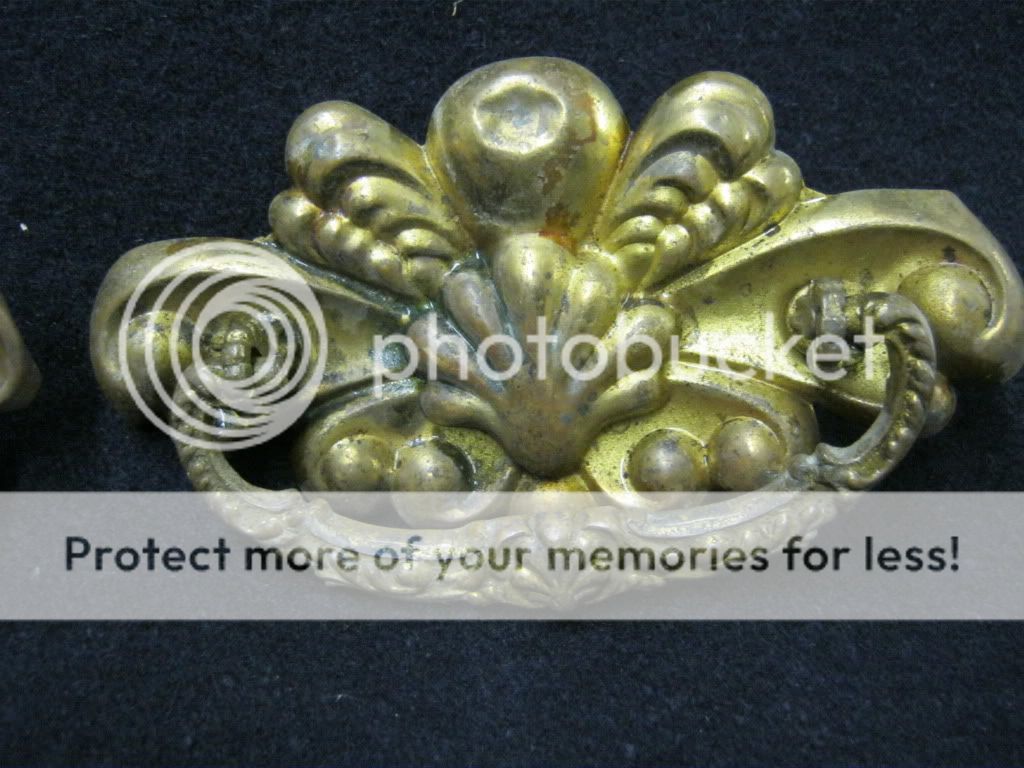 Pair Antique Brass Drawer Handle Pulls Sea Shell 5  