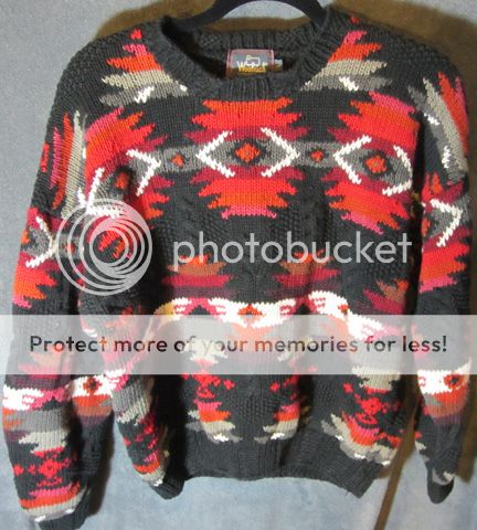 Vintage Unisex WOOLRICH INDIAN PATTERN HAND KNIT Black SWEATER Size L 